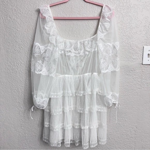 For Love & Lemons Forever Bridal Robe White Lace Sheer Wedding Feminine XL - Picture 8 of 10